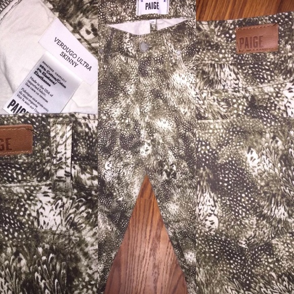 PAIGE Verdugo Ultra Skinny Green Print  Jeans - Picture 2 of 3
